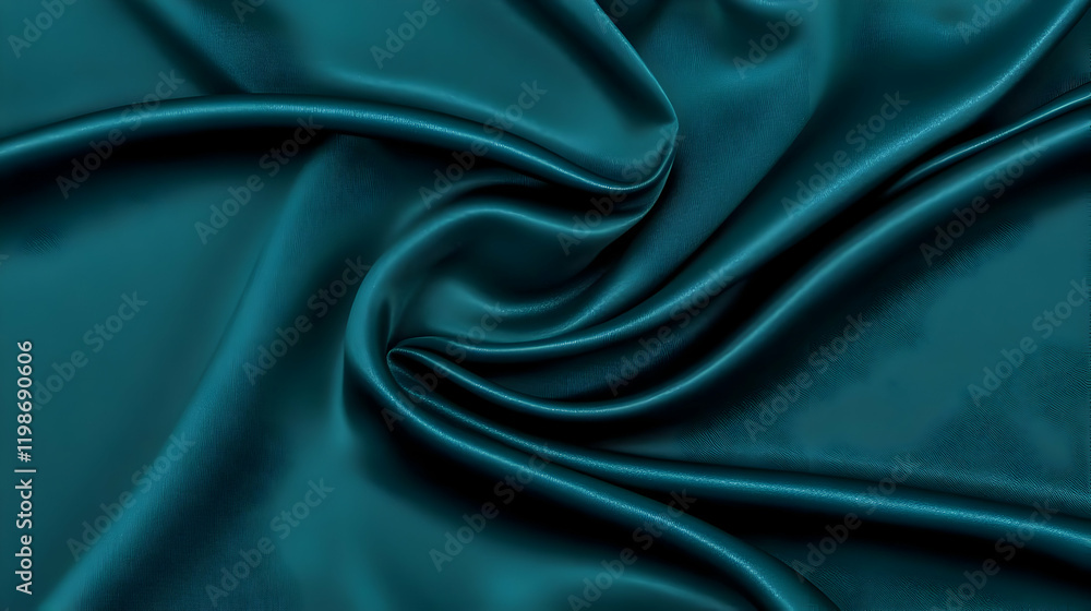 Obraz premium Teal Silk Fabric Flows and Gathers Elegantly, Creating Luxurious Drapes