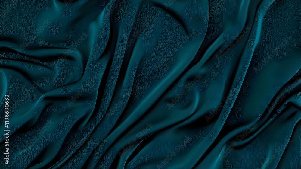 Obraz premium Flowing Teal Fabric Drapes Elegantly, Creating a Smooth, Textured Background