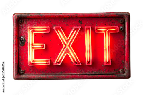 Illuminated Red LED Exit Sign on Wall
