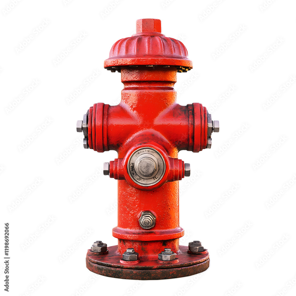 Vibrant Red Fire Hydrant on Urban Street Serving as Critical Emergency Safety Equipment Vibrant Red Fire Hydrant on Urban Street Serving as Critical Emergency Safety Equipment