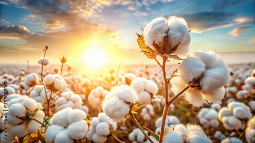 Double Exposure: Fluffy White Cotton Blossoms & Harvest Field Double Exposure: Fluffy White Cotton Blossoms & Harvest Field
