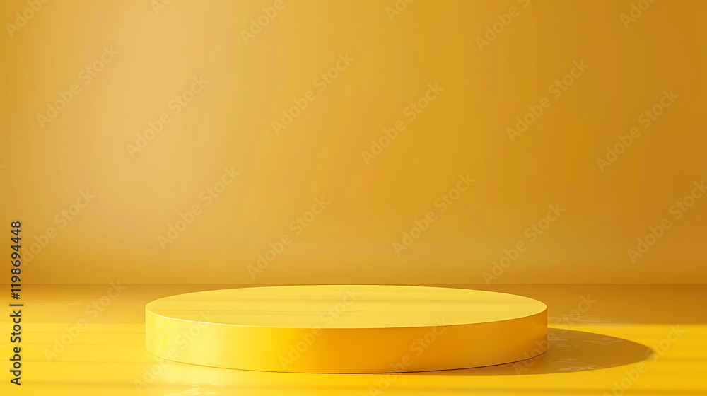 Yellow empty round podium on a golden background Yellow empty round podium on a golden background