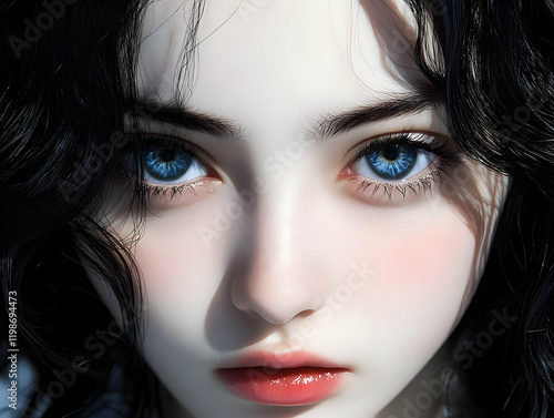 Wallpaper Mural Digital Art Portrait of a Woman with Dark Hair and Striking Blue Eyes and Smooth Skin Torontodigital.ca