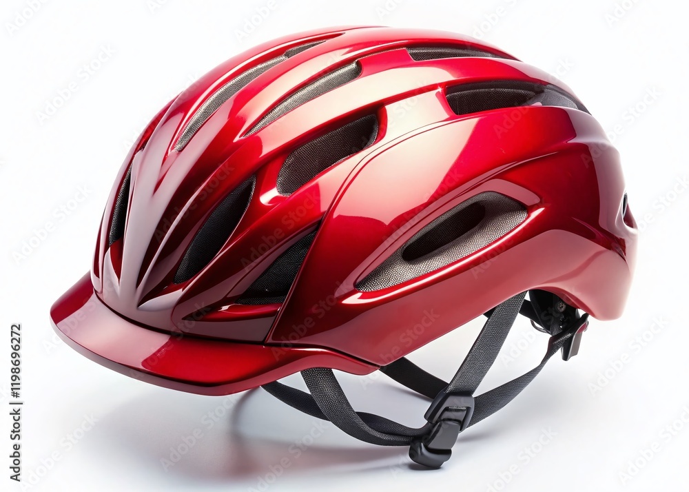 Fototapeta premium Red Bicycle Helmet, Safety Gear, Head Protection, Isolated White Background, Cycling Equipment