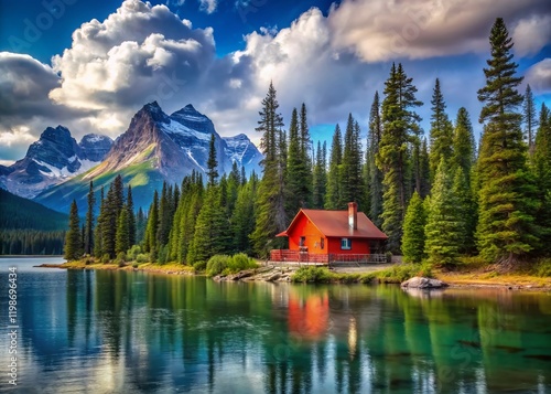 Red Cabin by Maligne Lake, Jasper National Park, Alberta, Canada - Stunning Landscape Photography