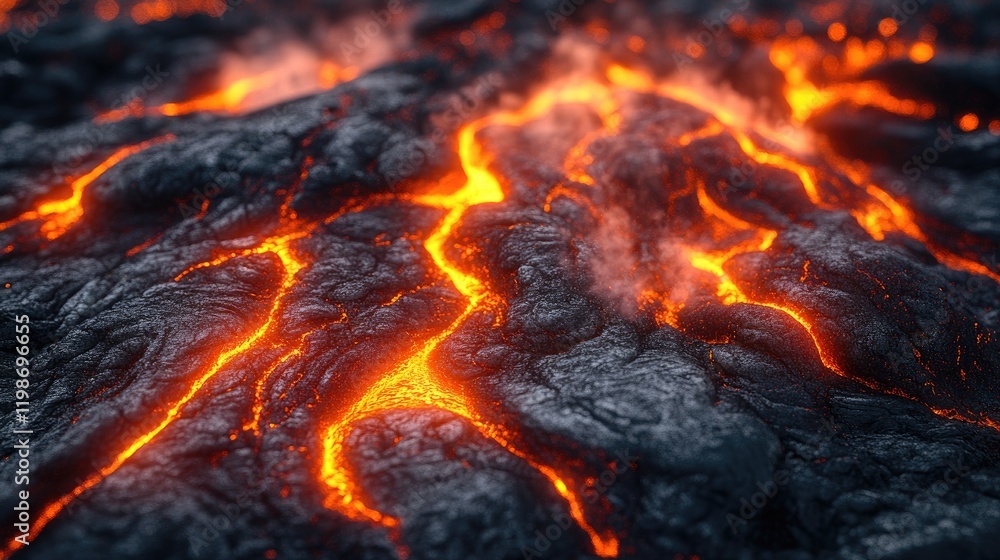Lava flow with glowing orange magma creating a dramatic landscape, showcasing volcanic activity Lava flow with glowing orange magma creating a dramatic landscape, showcasing volcanic activity