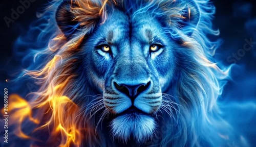 Fiery Blue Lion Majestic Digital Art Wallpaper