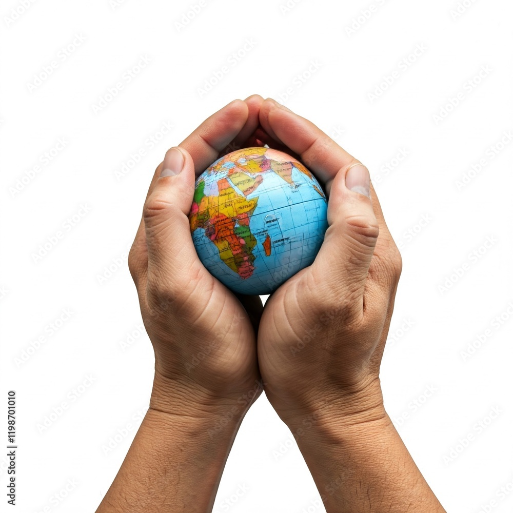 hands holding a globe of the earth against a white background hands holding a globe of the earth against a white background