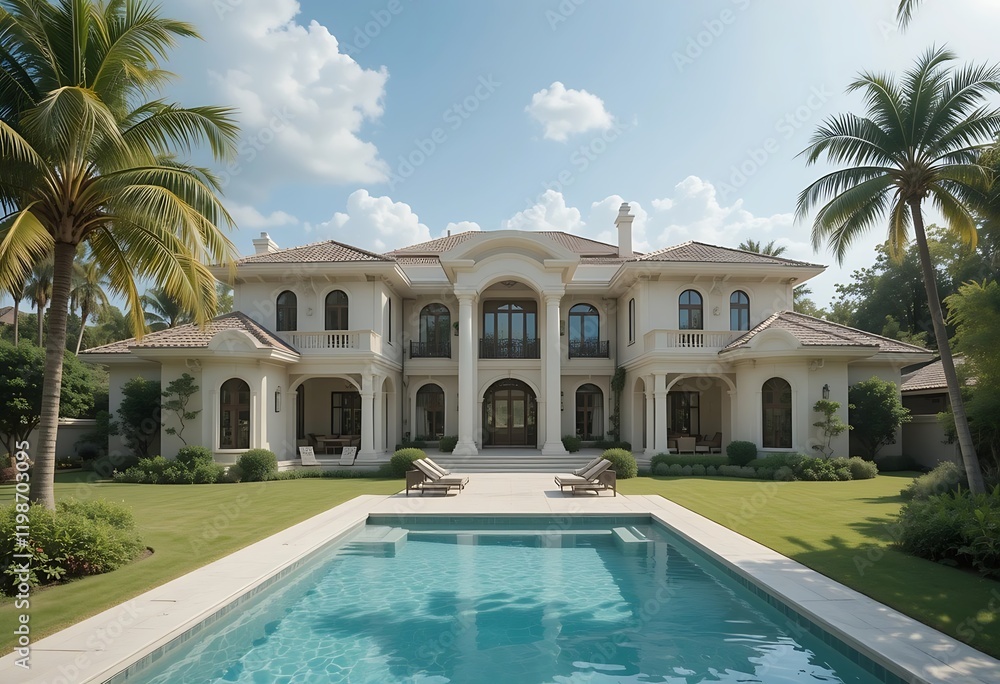 Fototapeta premium Elegant Mediterranean Style Mansion With Pool