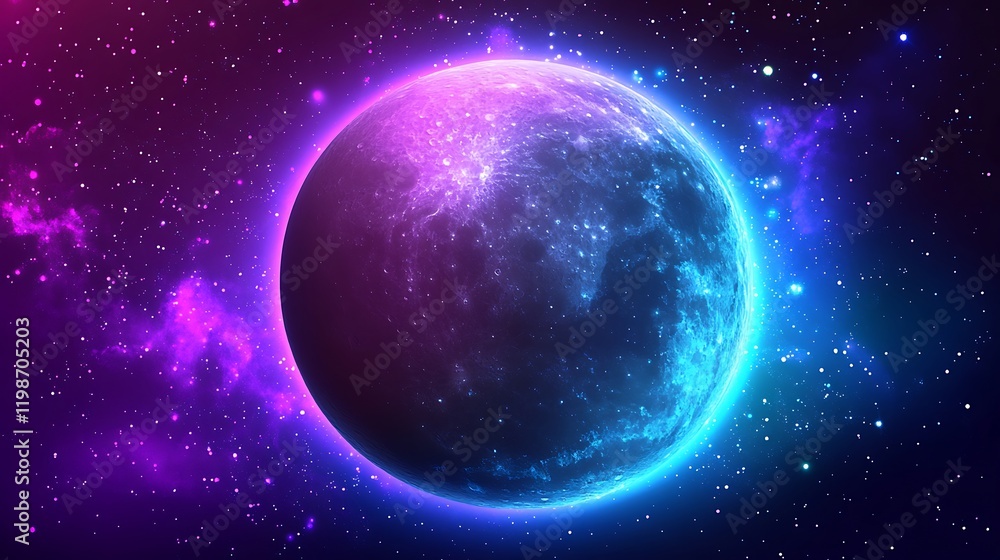 Fototapeta premium A vibrant cosmic planet glows in a nebula filled space