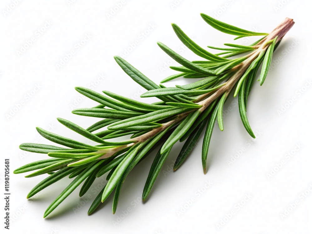 Fototapeta premium Rosemary Sprig, Isolated White Background, Low Light Photography, Culinary Herb