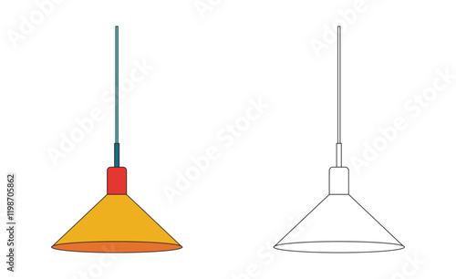 Illustration hanging lamp retro unique design with line stroke and blank background