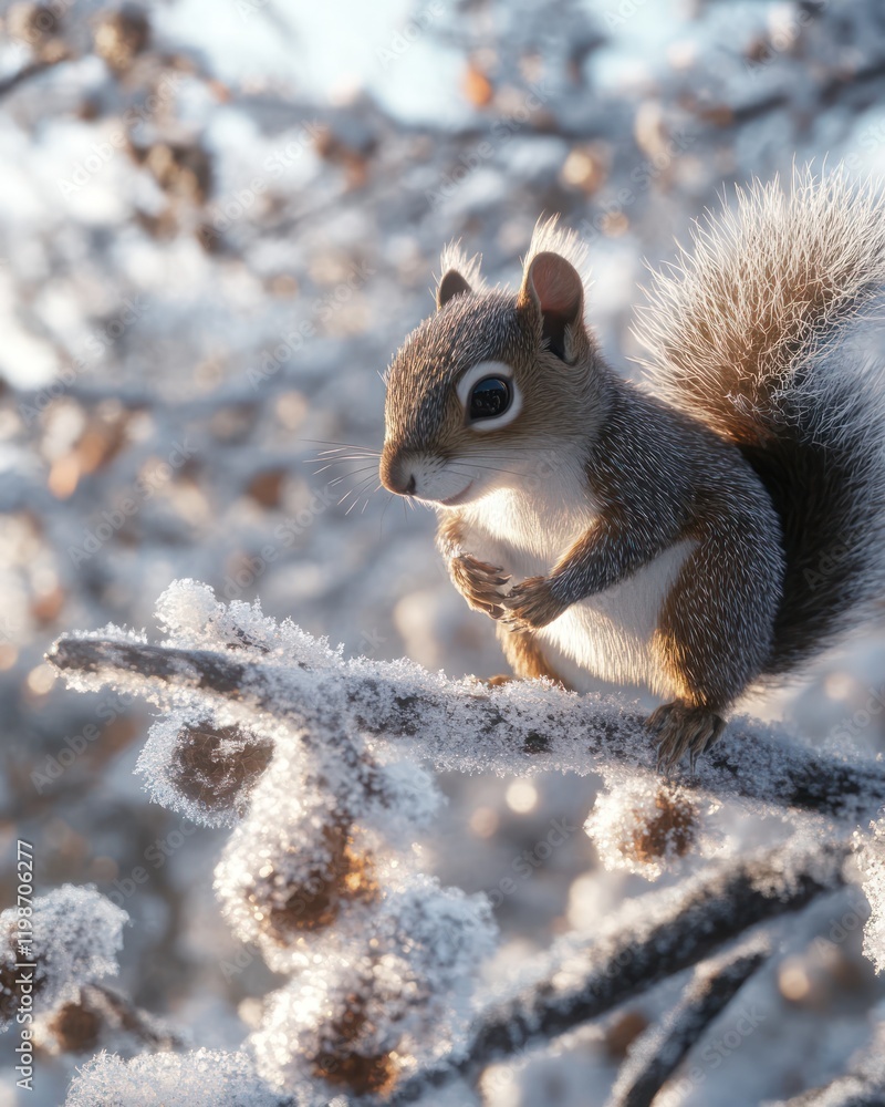 Winter Squirrel Frozen Branch Sunrise Wildlife Poster Winter Squirrel Frozen Branch Sunrise Wildlife Poster