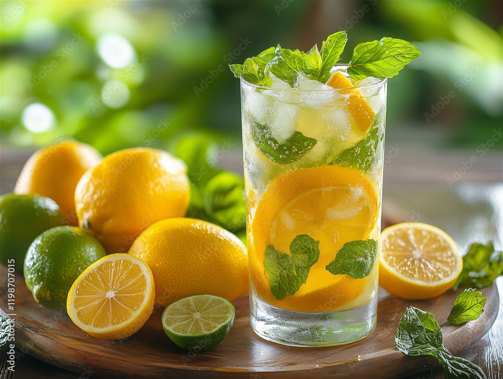 Drink Photo: Refreshing Lemonade with Lemon Slices in a Transparent Glass Drink Photo: Refreshing Lemonade with Lemon Slices in a Transparent Glass