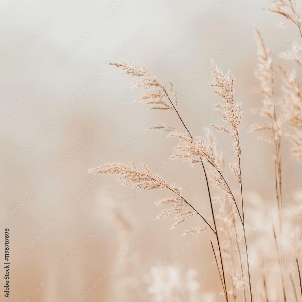 Fototapeta premium Close-up of golden grasses in a serene, blurred setting, capturing the essence of tranquility and nature's beauty.