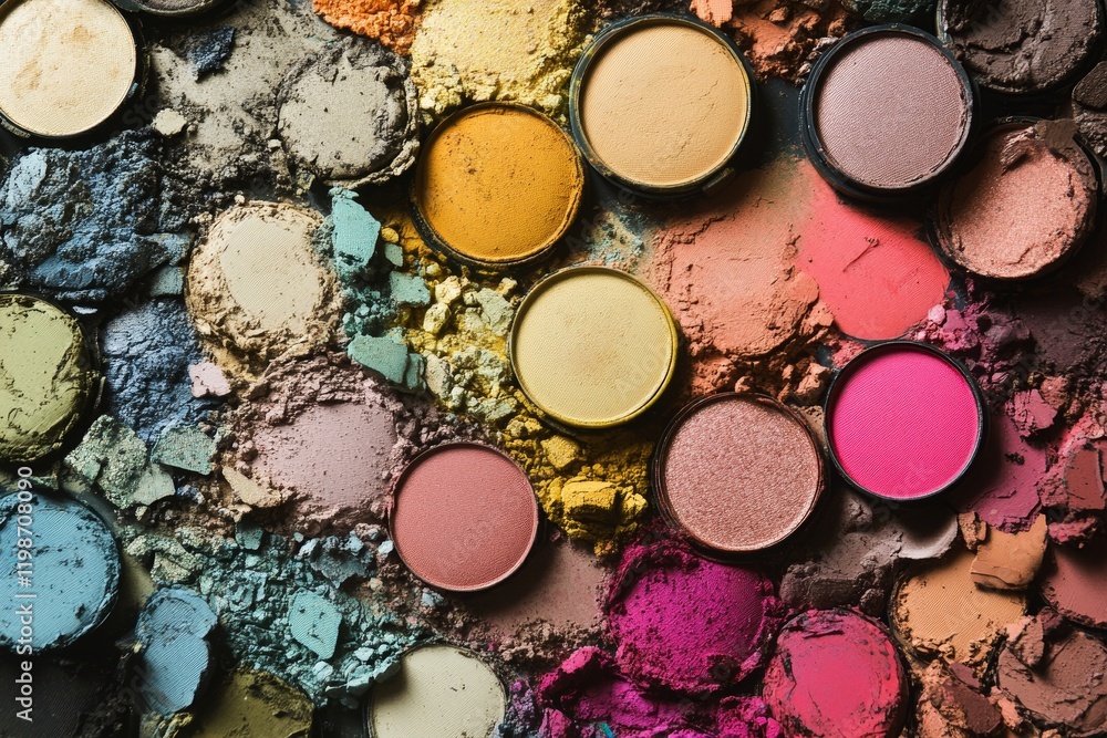 A visually captivating flat lay of colorful makeup powders showcasing an array of vibrant shades and textures, perfect for beauty and art themes. A visually captivating flat lay of colorful makeup powders showcasing an array of vibrant shades and textures, perfect for beauty and art themes.