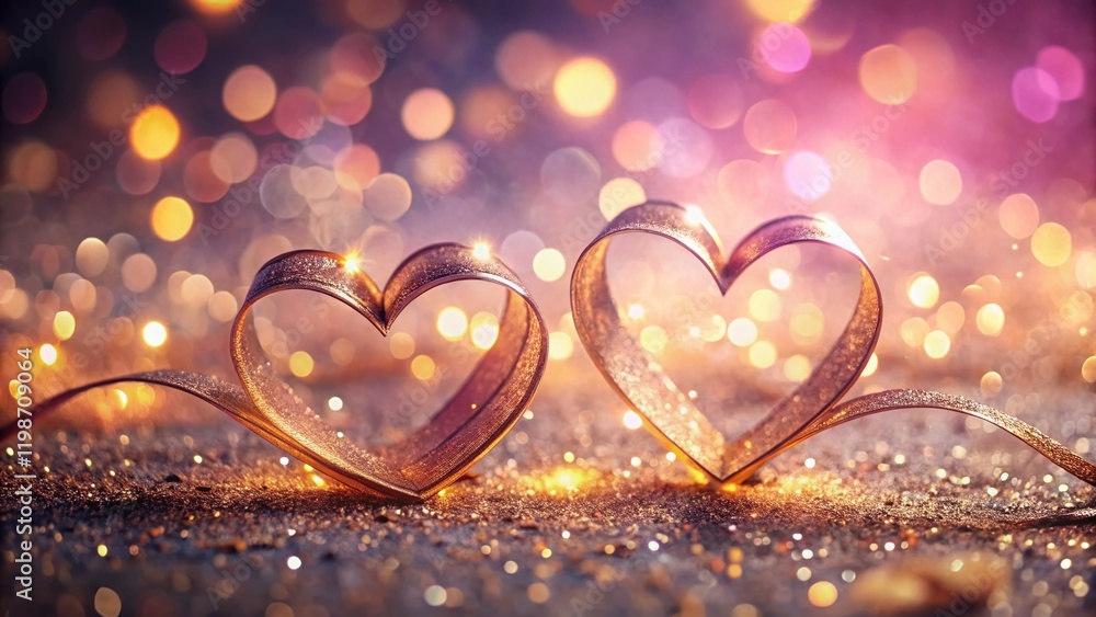 Double Exposure Hearts Bokeh Glitter Banner - Romantic Valentine's Day Background Double Exposure Hearts Bokeh Glitter Banner - Romantic Valentine's Day Background