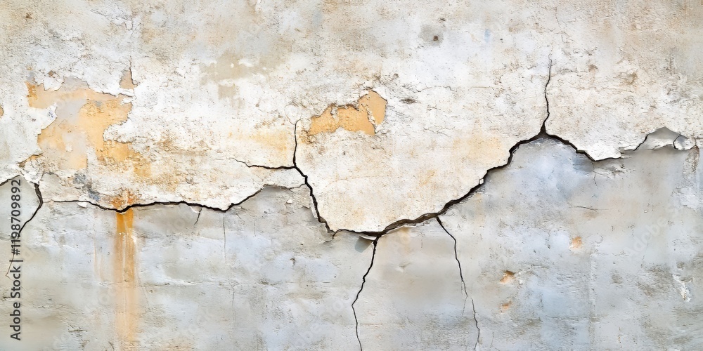 Obraz premium Cracked house wall indicating damage, threatening the integrity of the dwelling house, and signaling an alarming state of deterioration. The crack in the house wall raises concerns for safety.