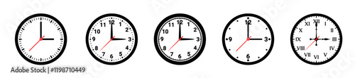 clock vector set. time, hours, minutes, seconds, symbols, icons