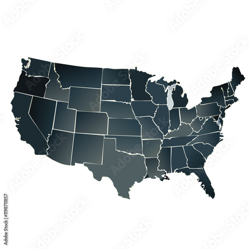 Stylized representation of the United States map with well-defined state boundaries, offering an illustrative overview.