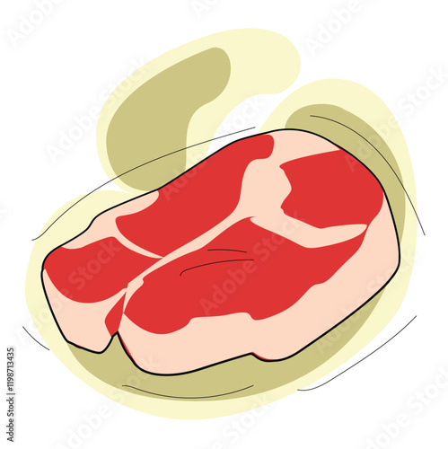 Meat steak vector illustration. raw fresh beef chop with fat stripes, uncooked cow  meat for roast and bake,