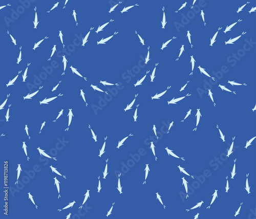 Japanese Swim Fish Line Vector Seamless Pattern