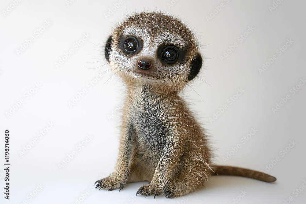 Obraz premium A baby animal with big eyes and a cute smile. It is sitting on a white surface