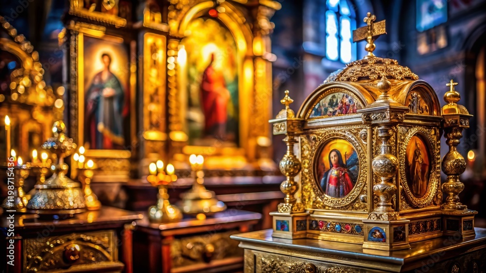 Obraz premium Sacred Relics: Ancient Christian Saint's Remains with Copy Space for Text