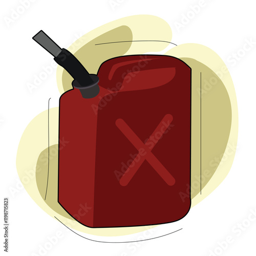 Red jerry can isolated on white background. Gasoline canister with a drop fuel. 