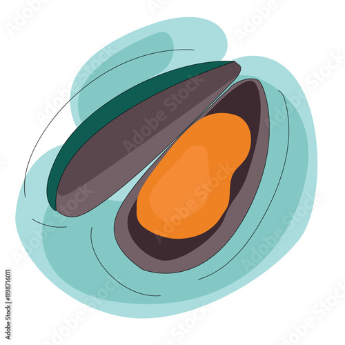 Green Shell mussels .Fresh New Zealand mussels on illustration