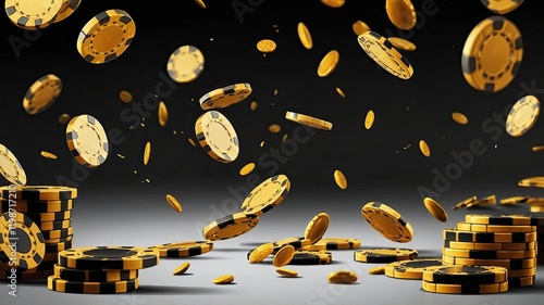  falling golden with black poker chips tokens