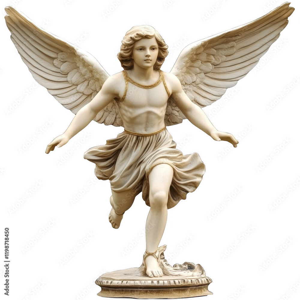 detailed angel statue with large wings, running gracefully. figure is adorned with flowing garments, showcasing sense of motion and divine elegance detailed angel statue with large wings, running gracefully. figure is adorned with flowing garments, showcasing sense of motion and divine elegance