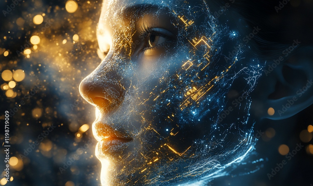 Woman, digital face, circuit, bokeh, future tech, abstract, AI, concept art Woman, digital face, circuit, bokeh, future tech, abstract, AI, concept art