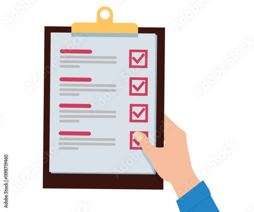 Hand holding and completing checklist on clipboard