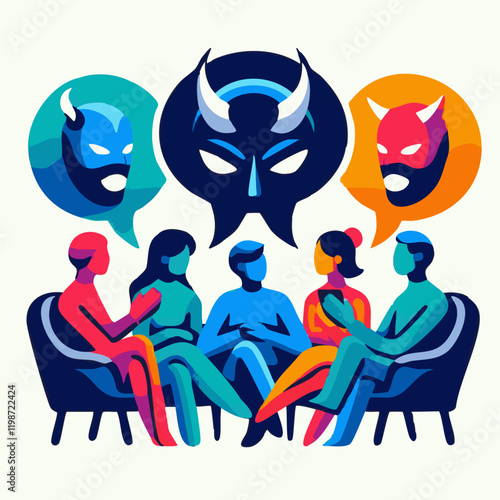 Illustration of a Group Talking - Social Network, Gossip, Haters