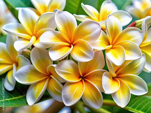 Plumeria Blossoms: White and Yellow Floral Beauty