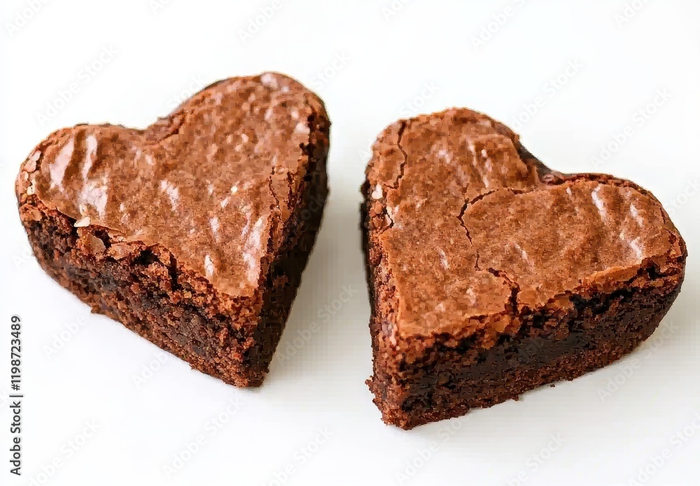 Heart-Shaped Brownies Freshly Baked on White Background for Sweet Treats and Desserts Heart-Shaped Brownies Freshly Baked on White Background for Sweet Treats and Desserts
