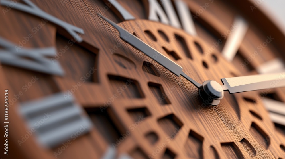 close up of a modern wooden clock with roman numerals close up of a modern wooden clock with roman numerals