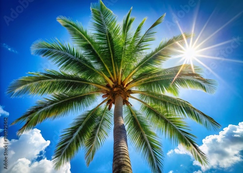 Wallpaper Mural Serene Summer Vacation: Palm Tree Silhouette Against Vivid Blue Sky Torontodigital.ca