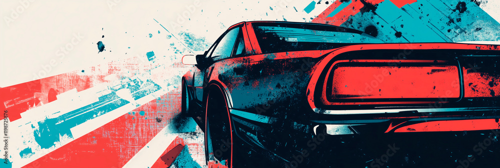 Naklejka premium Racing, vintage retro grunge style Event template with space for text. Textural art background .Brutal Trendy abstract modern artistic design. Banner, cover, invitation, poster. Generative Ai content 