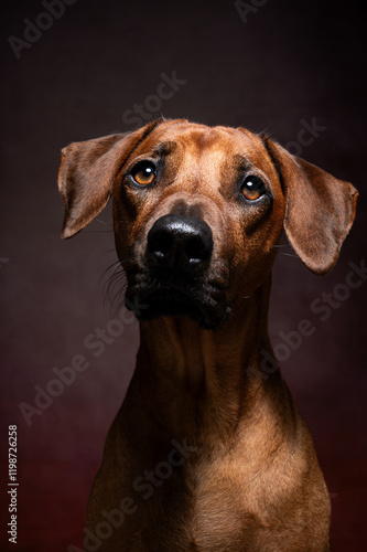 Rhodesien Ridgeback Porträt auf dunklem Hintergrund. Haustier und Jagdhund