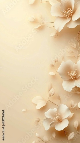 Elegant beige paper flowers border, wedding invitation background