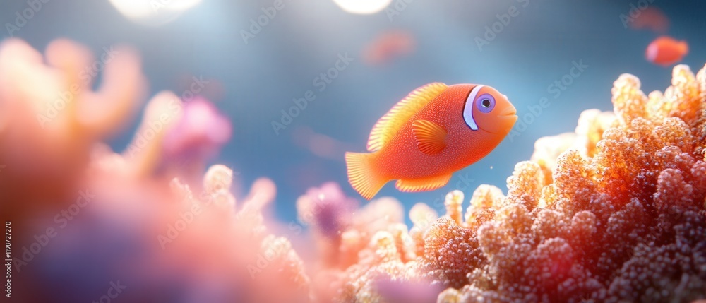 Φωτογραφία a vibrant orange clownfish swims among a colorful coral reef in a sunlit underwater scene