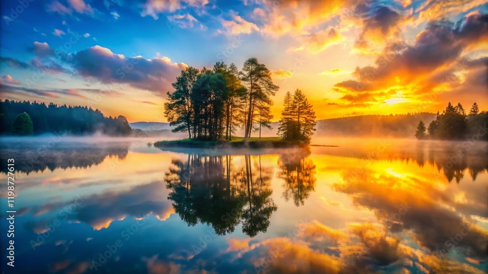 Serene Zywieckie Lake: Double Exposure of Nature's Beauty Serene Zywieckie Lake: Double Exposure of Nature's Beauty