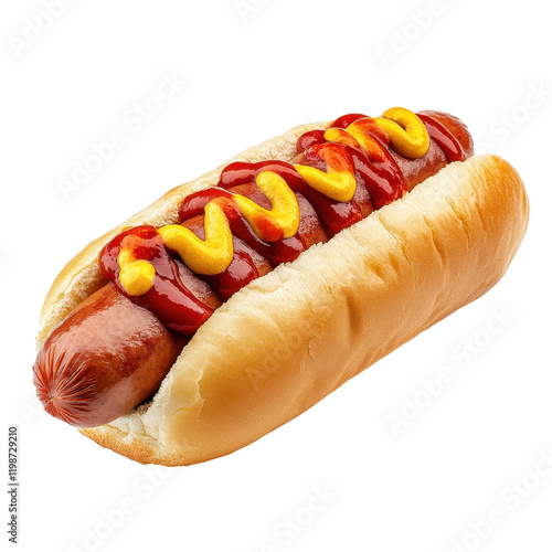 Delicious hot dog with ketchup and mustard. transparent background