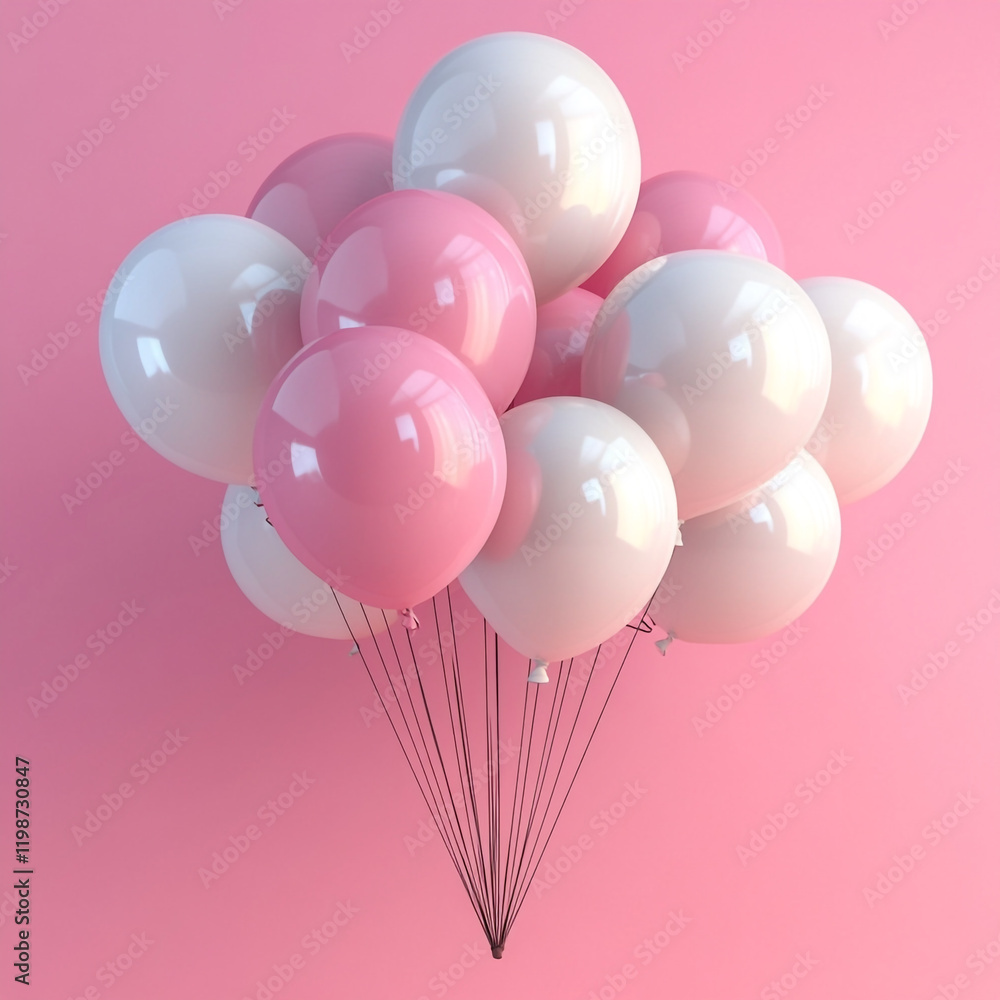 Floating pink and white balloons create a cheerful atmosphere at a celebration Floating pink and white balloons create a cheerful atmosphere at a celebration