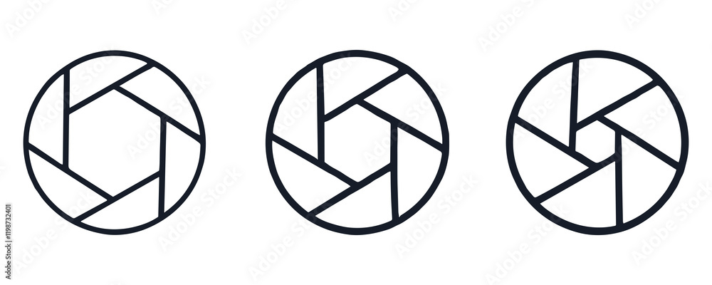 Camera shutter icons set. Camera lens Camera shutter icons set. Camera lens