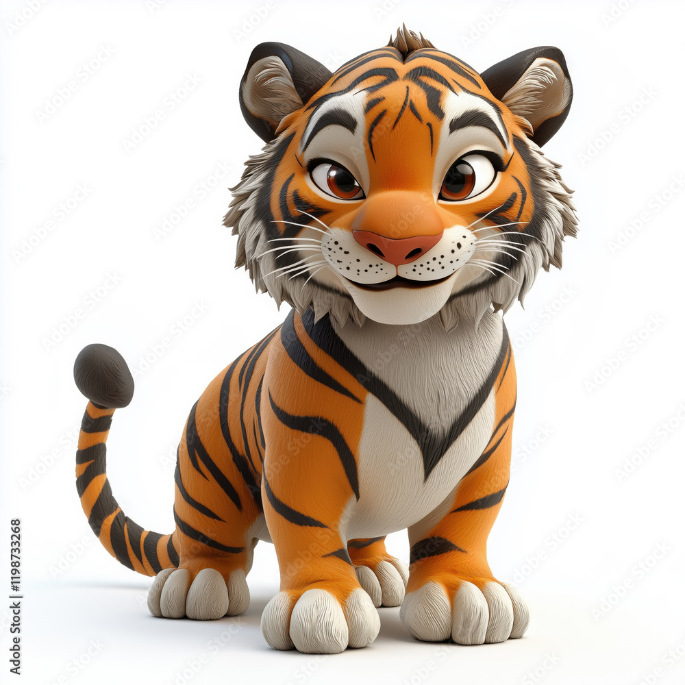 3D cartoon Tiger, against a clean white background 3D cartoon Tiger, against a clean white background