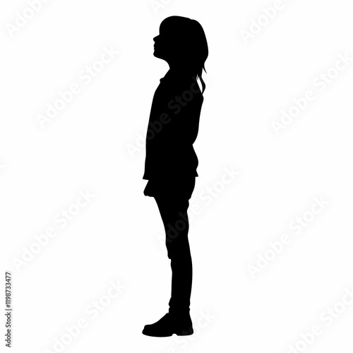 a girl standing pose vector silhouette, isolated white background