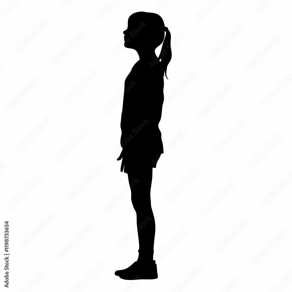 a girl standing pose vector silhouette, isolated white background a girl standing pose vector silhouette, isolated white background